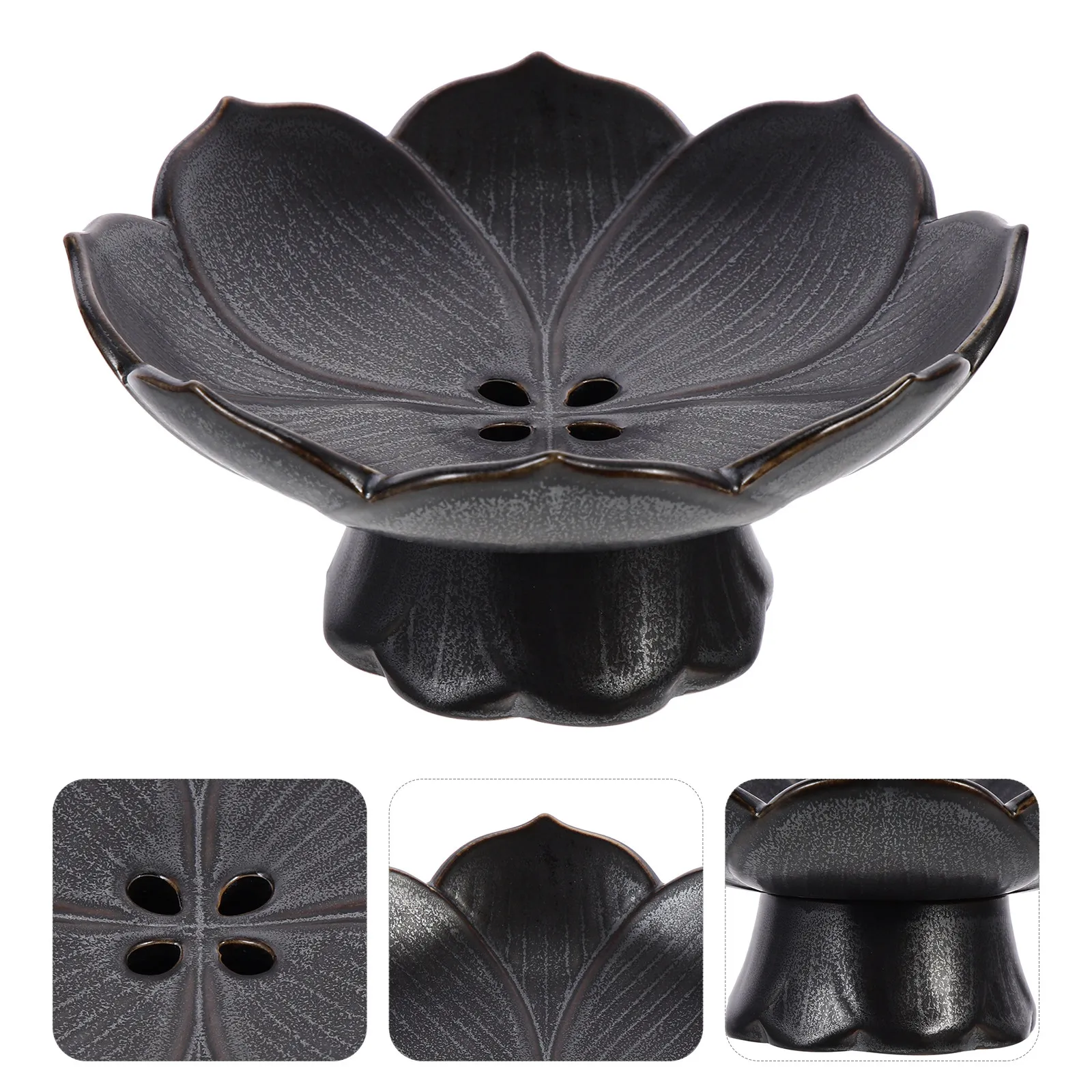 

Lotus Shape Ceramic Fruit Bowl Footed Base Chinese Inspired Decorative Serving Tray for Kitchen Counter Fruits Snacks Food