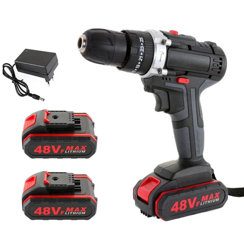 

48V Electric Drill Impact Drill Cordless Screwdriver Wireless Power Driver Lithium Battery Wrench Wireless Electric Drill Set