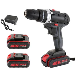 48V Electric Drill Impact Drill Cordless Screwdriver Wireless Power Driver Lithium Battery Wrench Wireless Electric Drill Set