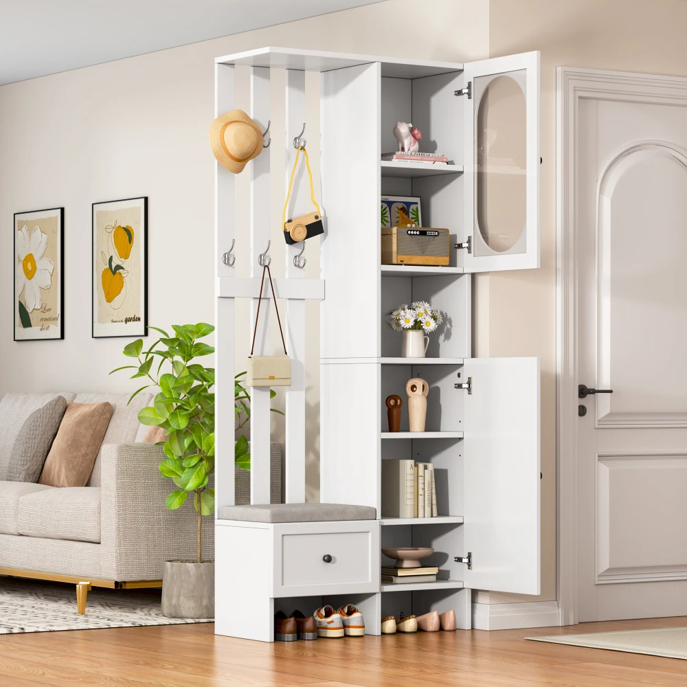 85 * 33,5 * 200 cm kompakter Kleiderschrank, Wohnmöbel-Aufbewahrungsschrank aus gehärtetem Glas, weißer Eingangsschrank, Kleiderschrankständer – Detail 1