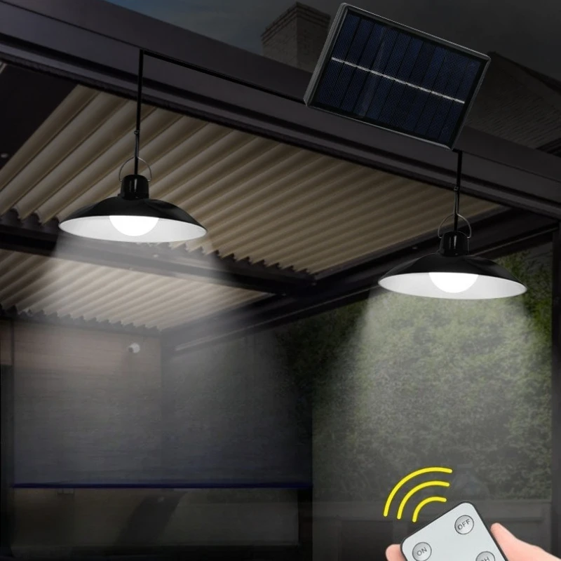 

Solar Pendant Lamp Outdoor Waterproof Chandelier Light Hanging Shed LED Decorations with Remote Control for Indoor Shed Barn Roo