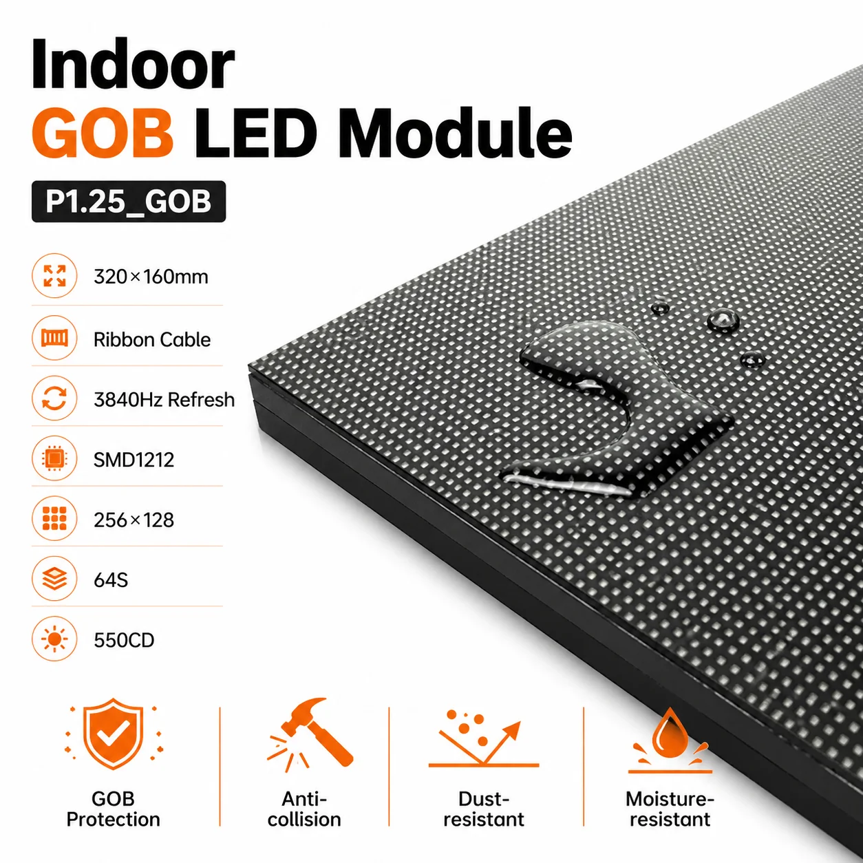 P1.25 GOB Indoor LED Module 320x160mm SMD1212 Full Color LED Display Panel for Video Wall Screen