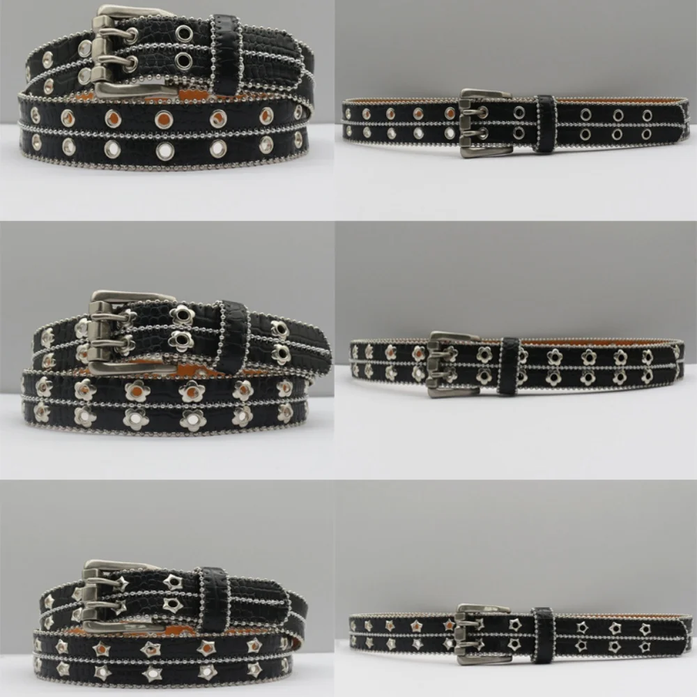 

Высококачественный нейтральный ремень в стиле панк, аксессуары в стиле рок, двойная игольная пряжка, заклепки, металлический дизайн, модные аксессуары для одежды