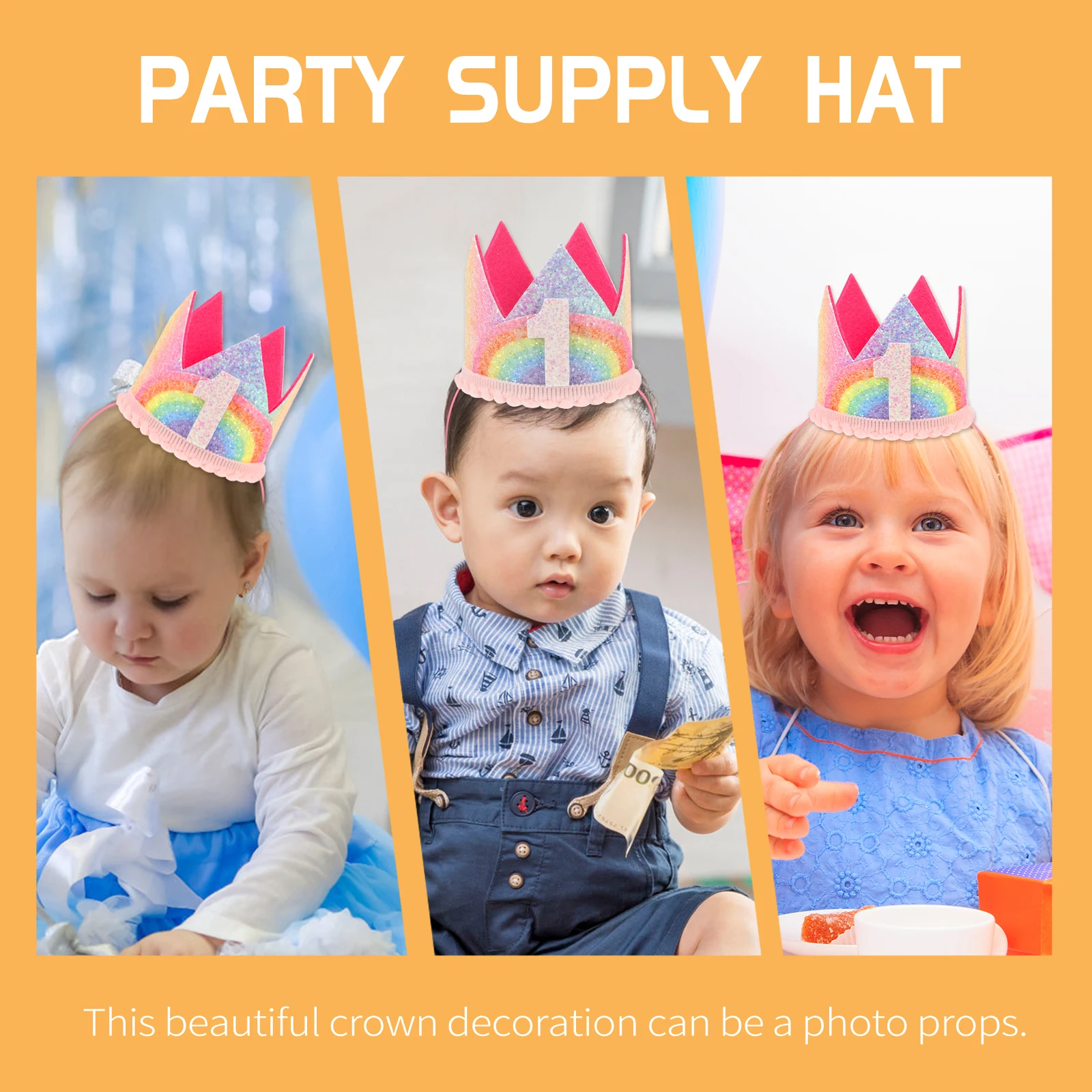 

Rainbow Crown Kids Birthday Hats Toddler Crowning Cap Baby Shower Party Headdress Number Cake Photo Prop Lightweight Pink