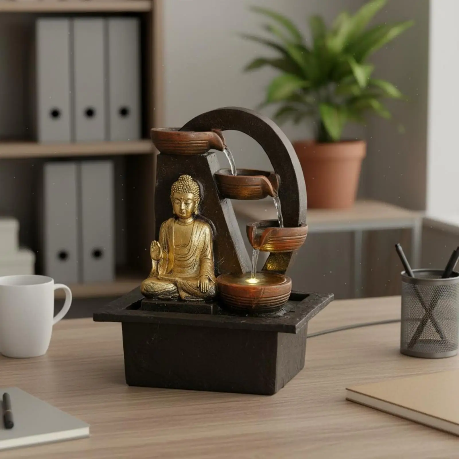 Tabletop Buddha Fountain Desktop Size Buddha Fountain Relaxing Sound for Office