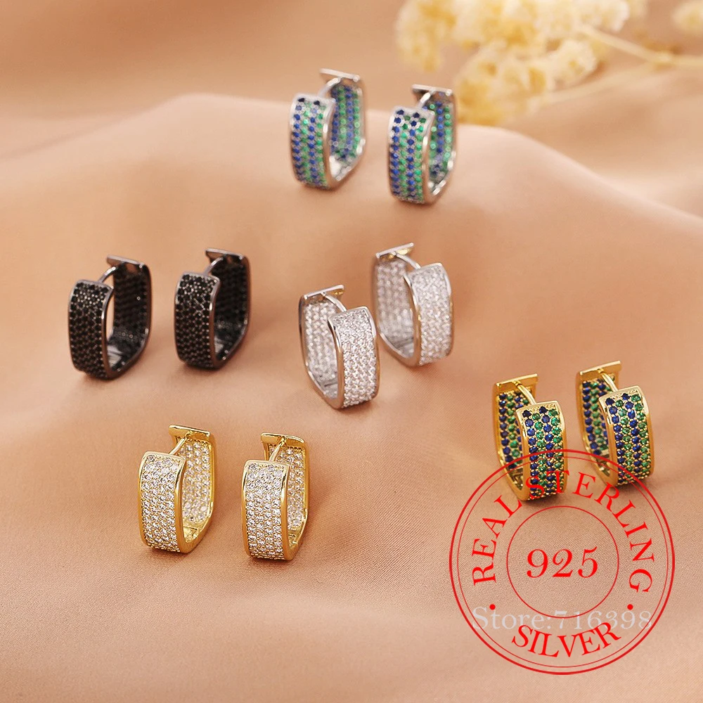 

925 Sterling Silver Jewelry Luxury Zircon Crystal Hoop Earrings for Women Wedding Party Jewelry For Girls Friend Gift