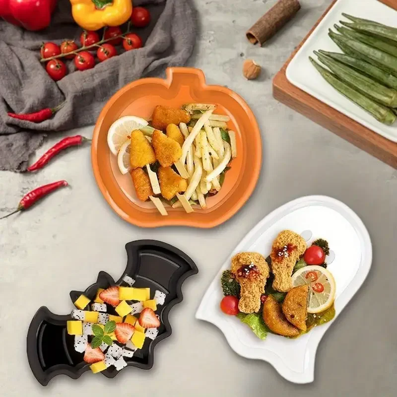 1-10Sets Halloween Plastic Plates Pumpkin Bat Candy Design Lightweight Easy Clean Party Tableware Decor