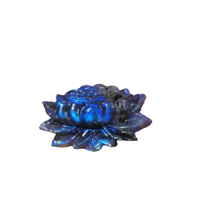 Natural elongated stone rough stone crystal carving blue lotus