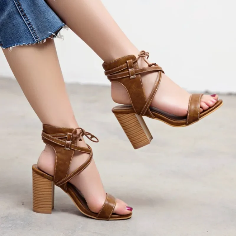 summer New styles fashion Fish beak Exposed toe high-heeled women sandals Solid PU Frenulum Square heel women sandals size 32-50