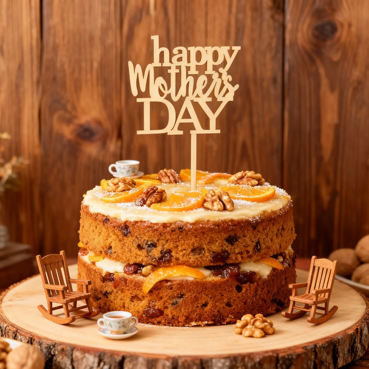Happy Mother's Day Tortenaufsatz aus Holz - Rustikale Blumen-Tortendekoration für Mama, Oma, Ehefrau, Hochzeit, Geburtstagsfeier-Deko