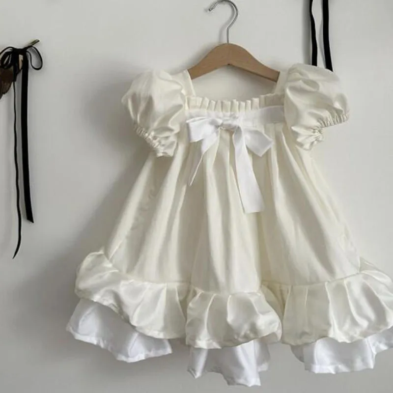 2025 New Summer European American Style 2-6 Yrs Baby Girl Party Dress Short Sleeved Cotton Splicing Kids Princess Dresses