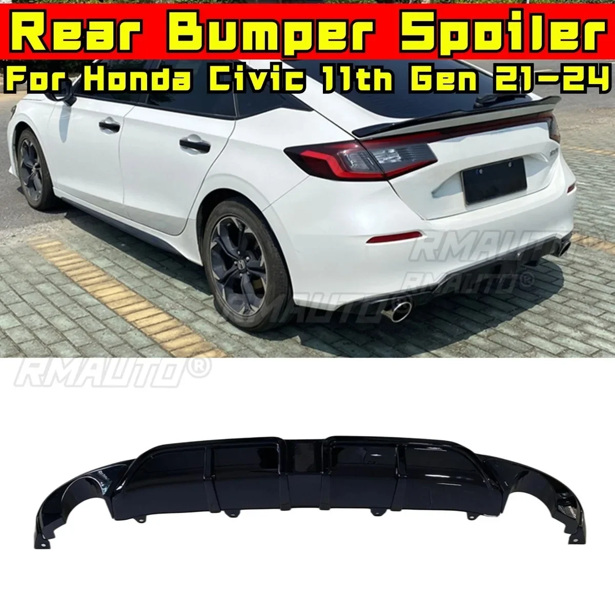 

Car Rear Bumper Spoiler Double Outlet Lip Diffuser Modification Part For Honda Civic 11th gen Hatchback 2021-2024 Bumper Guard