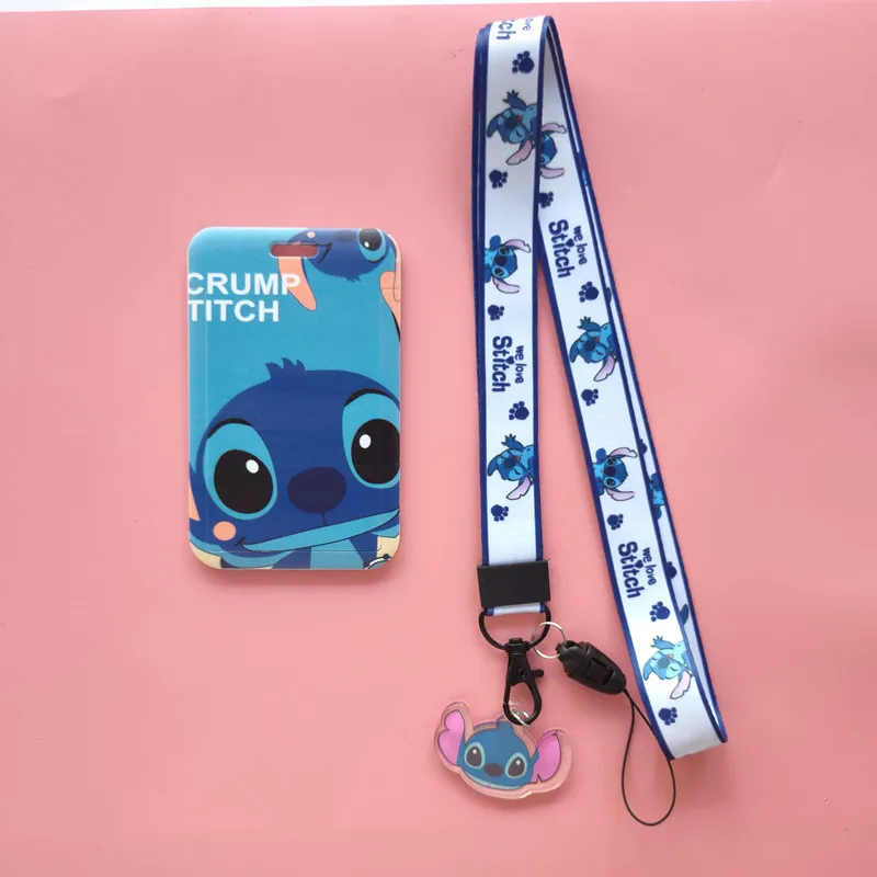 Relief Slide Cover Disney Stitch Retractable Clip Cartoon Badge Reel Cardholders Students Meal Bus Card Cover Case Wallets