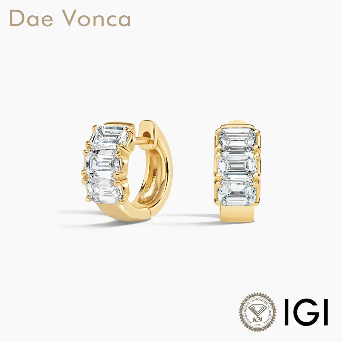 Emerald Cut Huggie Diamond Earrings In 9K/14K/18K Yellow Gold IGI Certified Multi Lab Grown Diamonds Hoop Earrings For Women