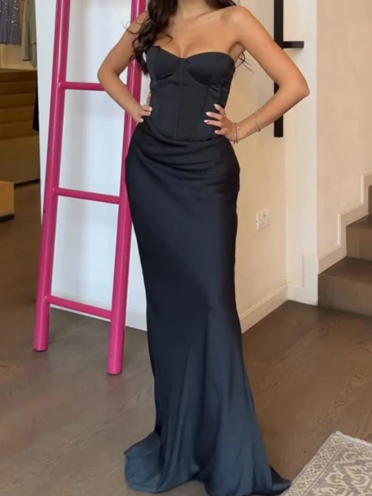 Robe Corsets sans bretelles, couleur unie, épaules dénudées, Sexy, élégante, taille haute, dos nu, Robe de soirée pour dames, 2026