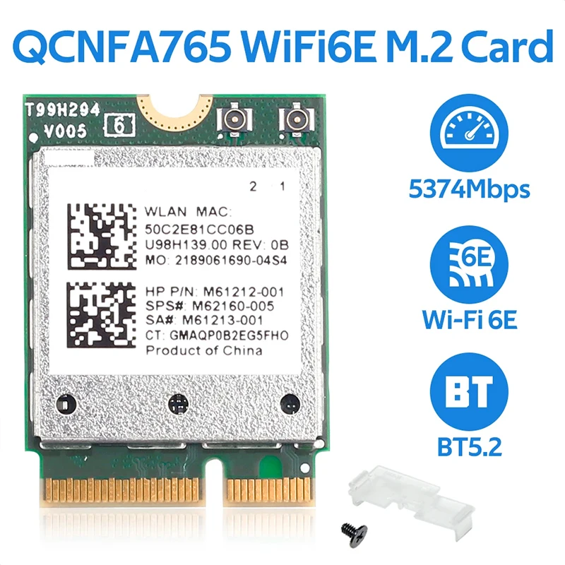 Qualcomm QCNFA765 WiFi 6E Wireless Adapter M.2 Network Card Tri band 2.4/5/6Ghz Bluetooth 5.2 NFA765