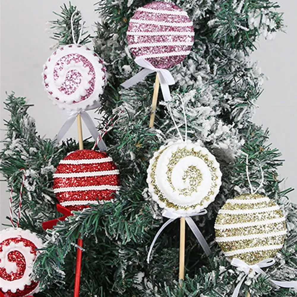 Large Christmas Lollipop Pendant Foam Cartoon Sequins Lollipop Ornament Red White Exquisite Xmas Candy Hanging Decor