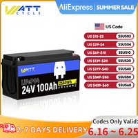 Wattcycle LiFePO4 Lithium Battery 24V 100Ah Built-in 100A BMS Portable 2560Wh For RV, marine applications, off-grid use