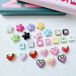 10pcs Macaroon Colour Cream Strawberry Star Love Beads Baked Paint Alloy Loose Spacer Beads For Jewelry Making DIY Accessories