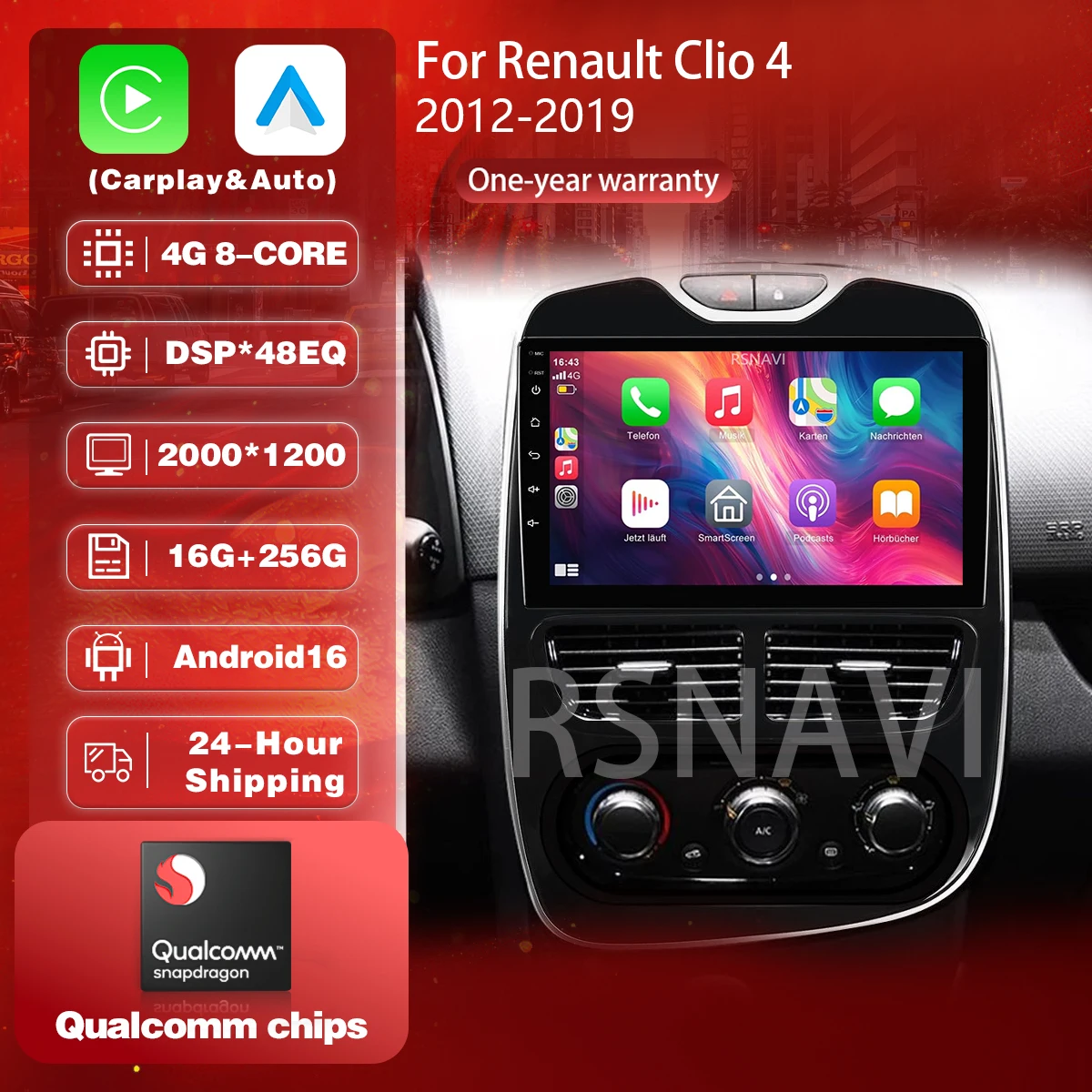 Plug and Play Android 16 Carplay Auto Car For Renault Clio 3 4 2012 - 2015 2016 - 2018 Radio Screen GPS Multimedia Player Stereo
