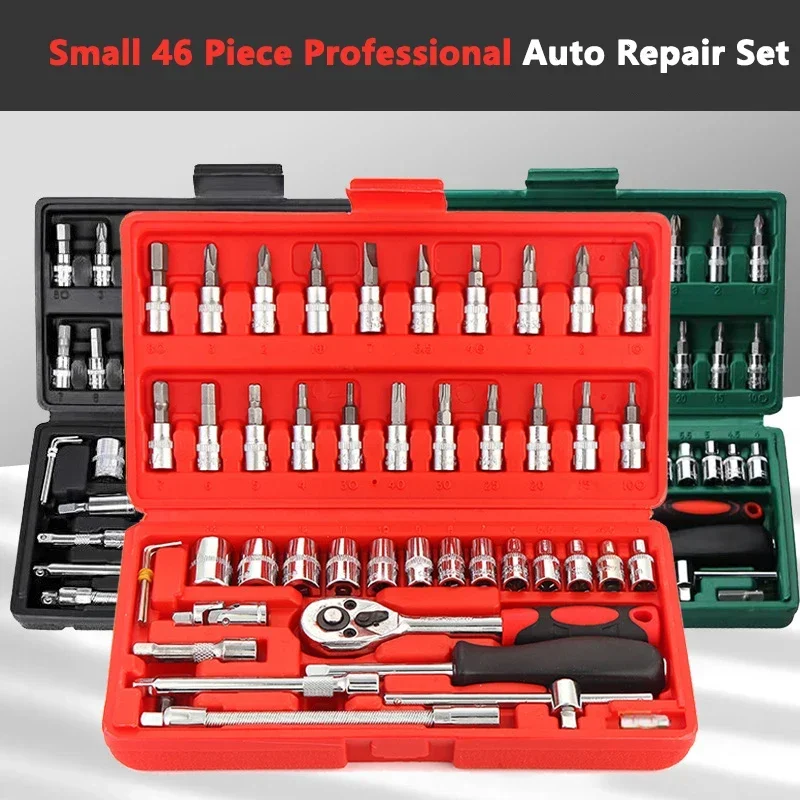 46pcs Car Repair Tool Kit Socket Set Car Repair Tool Ratchet Torque Wrench Combo Auto Repairing Tool Set Tool Box