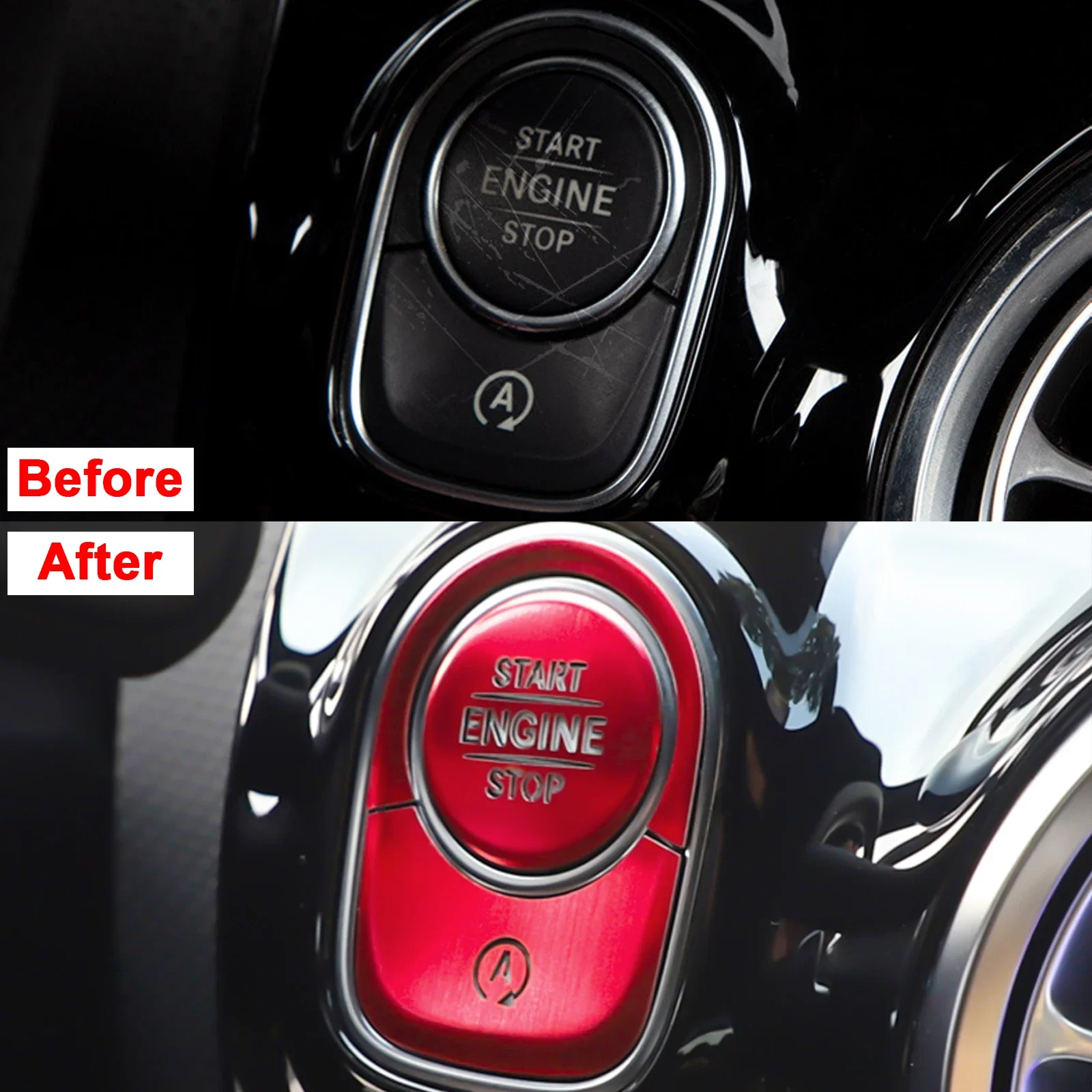 Engine Start Switch Button Cover Auto On/Off Button Sticker Surrounding Ring Trim For Mercedes-Benz  A-Class 2018-up / CLA-Class