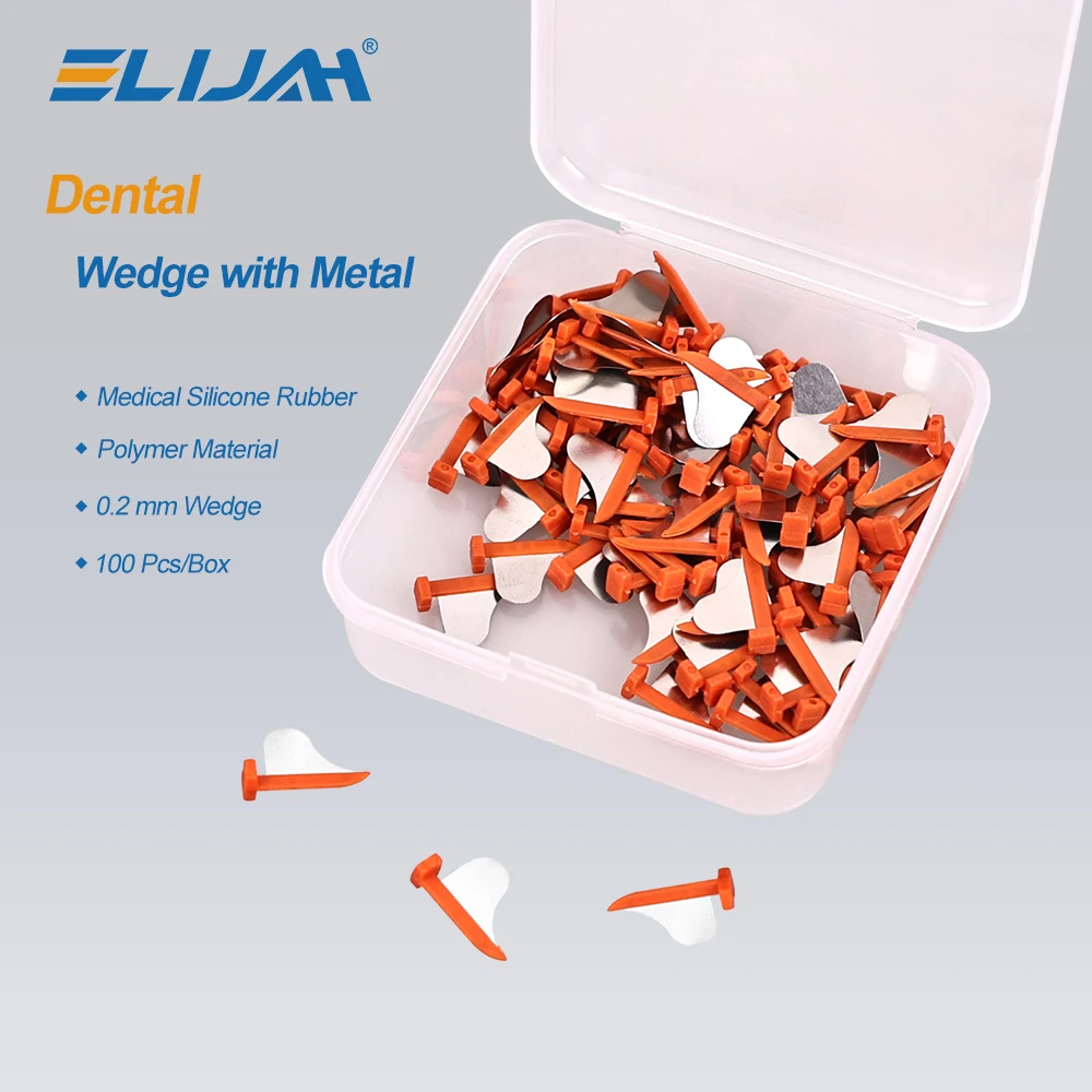 ELIJAH 100Pcs/Box Dental Metal Wedge Prime Guard Plastic Wedge Teeth Interproximal Wedge with Metal Knife Dentistry Consumables
