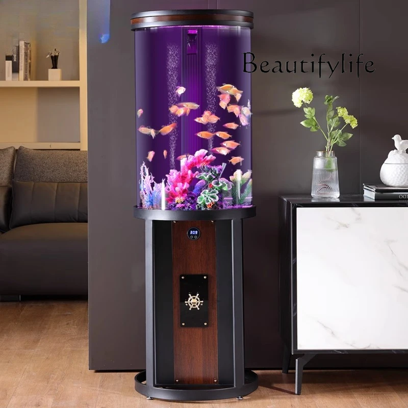 

cylindrical fish tank living room lazy water-free fish tank acrylic ecological bottom filter floor aquarium