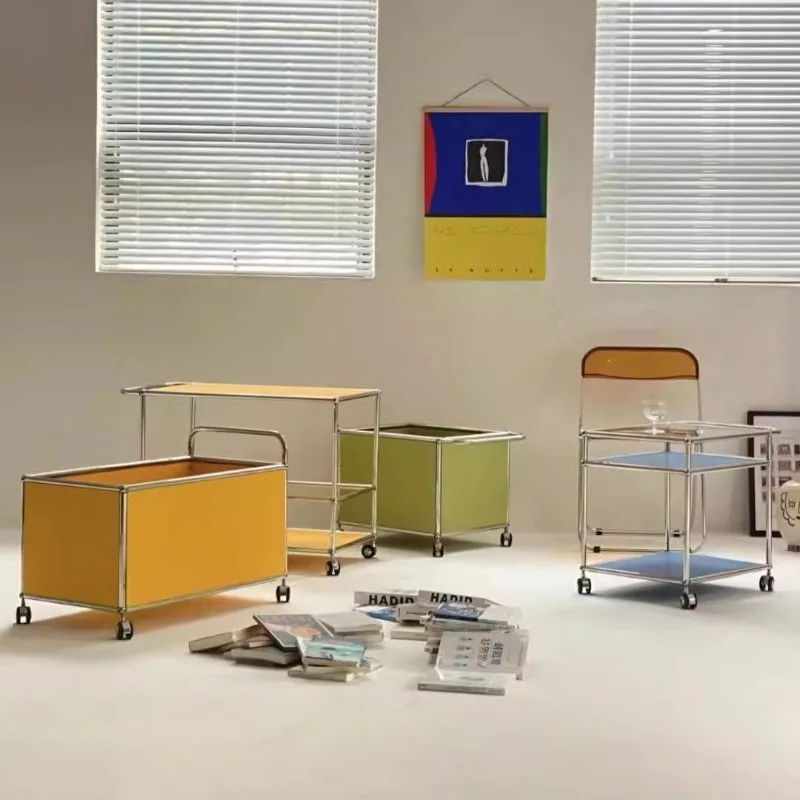 

Furniture mobile coffee table small apartment living room household stainless steel dining cart trolley side table