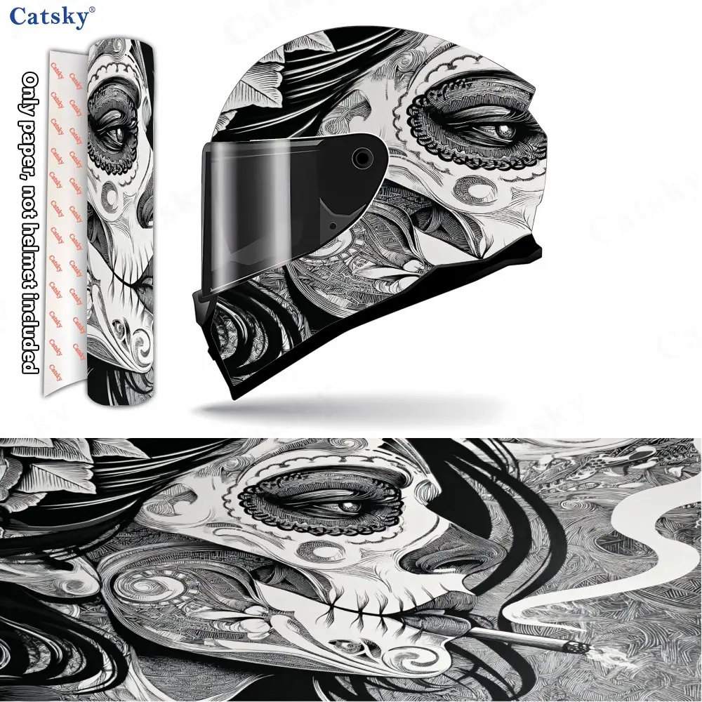 

Punk Tattoo Girl Full Face Helmet Vinyl Packaging Sticker, Durable PVC Material, Artistic Aesthetic Graphic Sticker, Suitable Fo