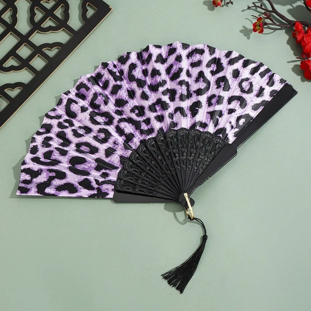 Art Craft Collapsible Folding Fan Tassel Decorative Cloth Fan Handheld Dance Fan Performance Use