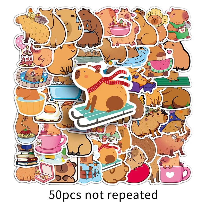 50Sheets Cartoon Creative Capybara Stickers Stationery Tablet Luggage Bottle Guitar Decoration Sticker DIY Waterproof Stickers