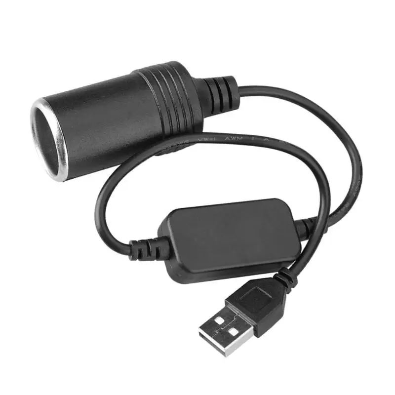 652F 5V USB Male to 12V Car Cigarettes Socket Female Step Up Converters Cable USB Port Converters Socket