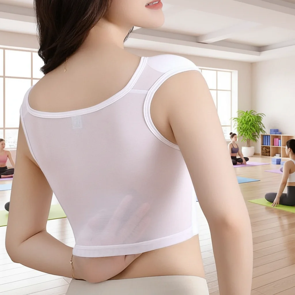 Mesh Flat Breast Binder Bustier Solid Color Shockproof Tank Top Shapers Lady Girl Cosplay Shoulder Pad Chest Binding Slim Fit image 3