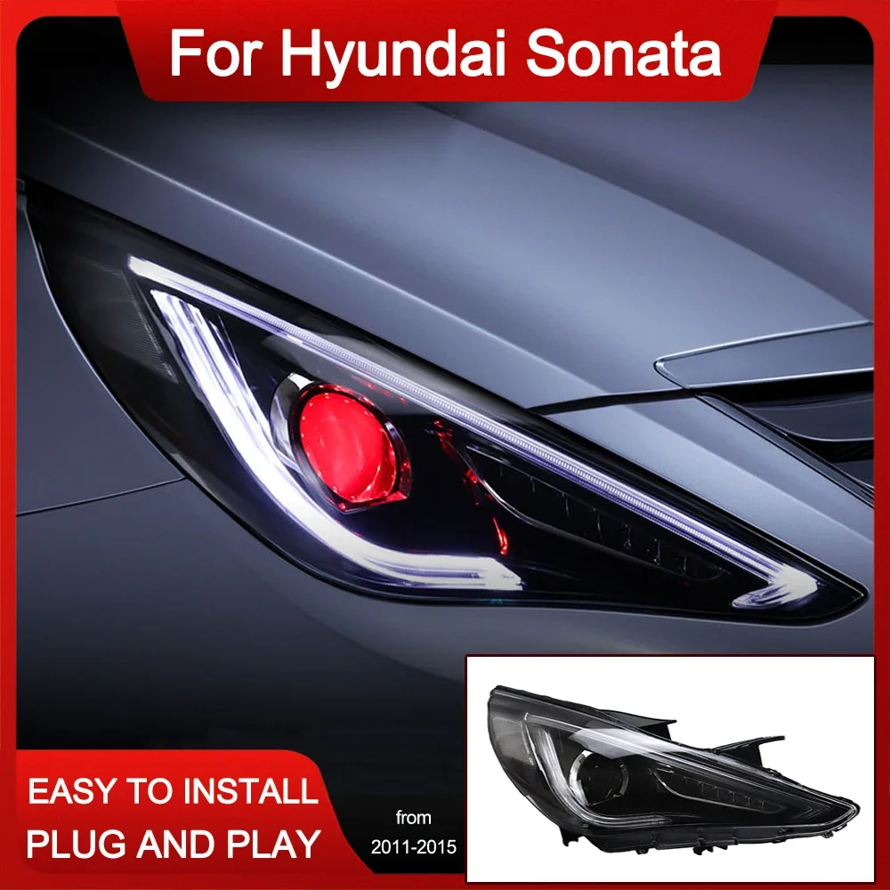 

Car Styling Headlights For Hyundai Sonata 8th Gen 2011-2014 LED DRL Blue Start Animation Light Demon Eye Be-xenon Lens Headlamps