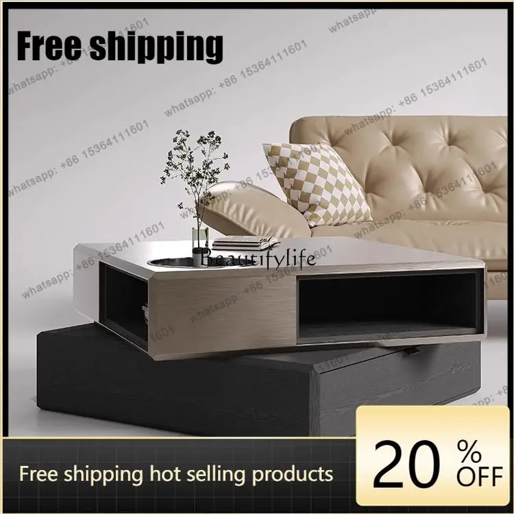 Customizable Modern Simple Coffee Table Small Apartment Light Luxury Rotating Storage Square Coffee Table