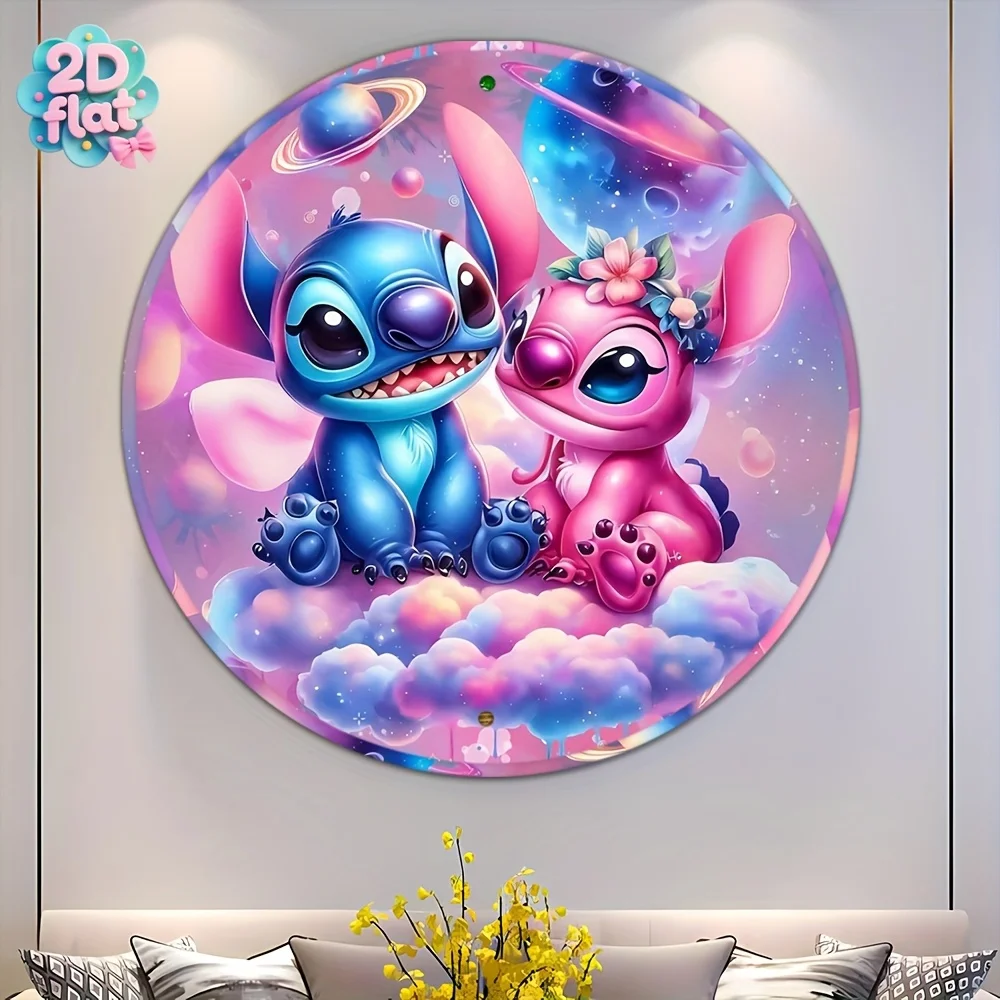 قطعة واحدة من لافتة فنية جدارية مستديرة من الألومنيوم - ديكور نابض بالحياة بطابع الفضاء مع الكواكب والنجوم، ديكور معدني متين للمنزل والحفلات