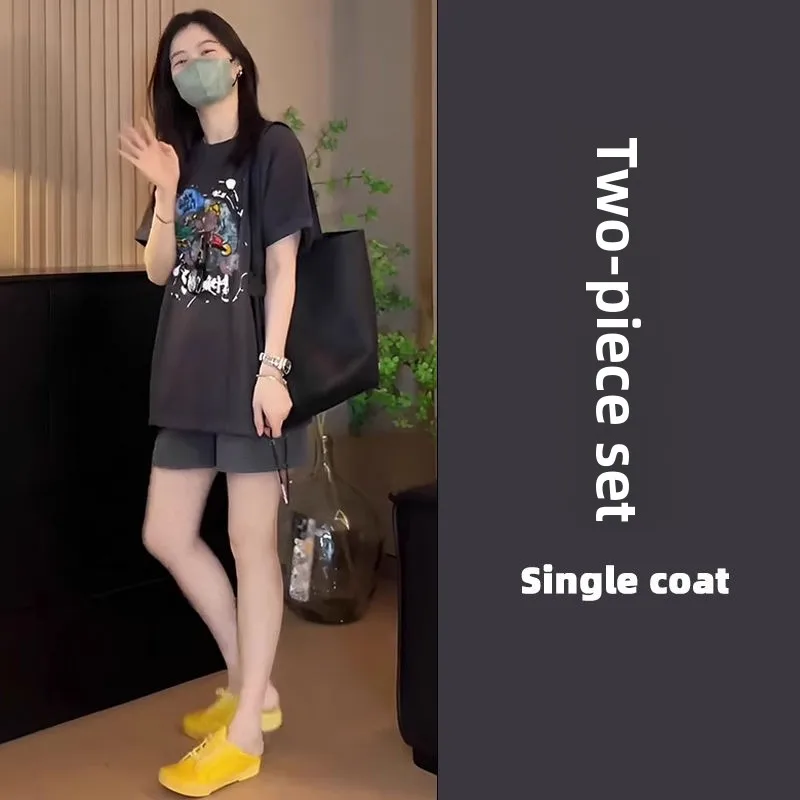 

Summer Comfortable Women's Short Sleeve T-shirt High Waist Slimming Casual Shorts Anti-aging Two-piece Set Fashionable