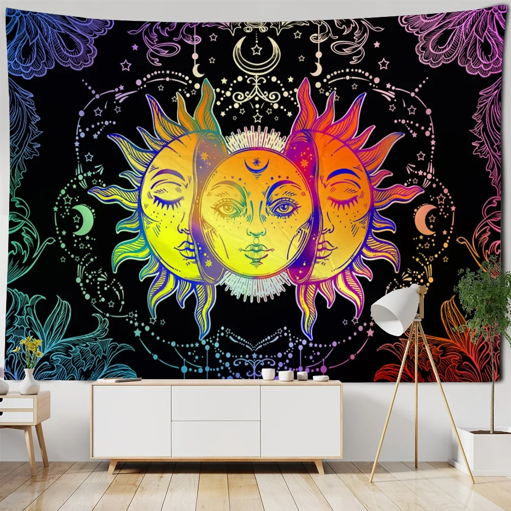 Datura black and white tapestry sun and moon color wall hanging tarot brand psychedelic hippie home dormitory wall decoration