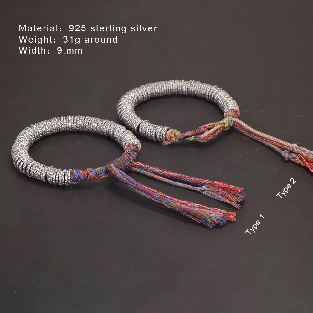 925 Sterling Silver Wrapped Bracelet for Men and Women Retro Small Fish Engraved and Vintage Heavy Ethnic Style Jewelry