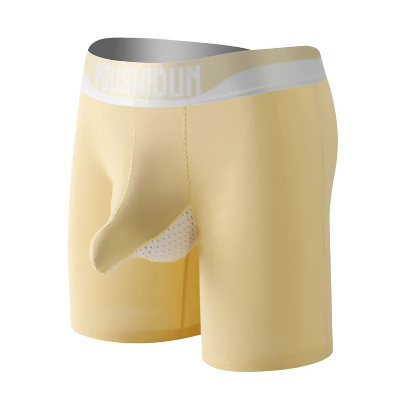 

Mens Athletic Underwear Long Leg Boxer Briefs Cotton Elephant Trunk Breathable Mesh Extend Length Sports Ropa Interior Deportiva