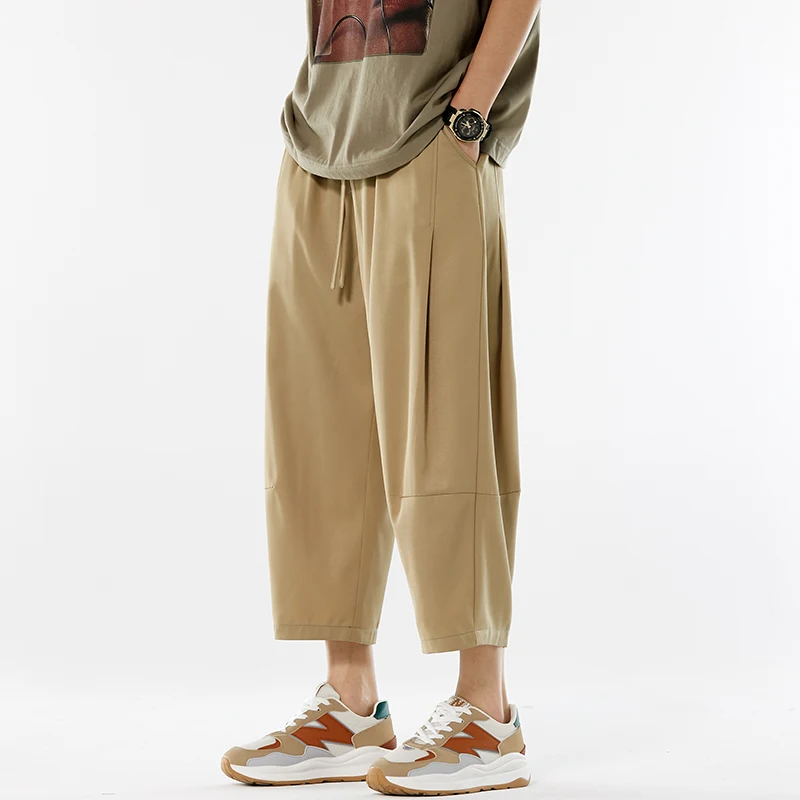 

Men's Summer Thin Ice Silk Seven-Foot Pants Casual Loose Harlan orts Lightweight Breathable Straight Leg Casual Trousers