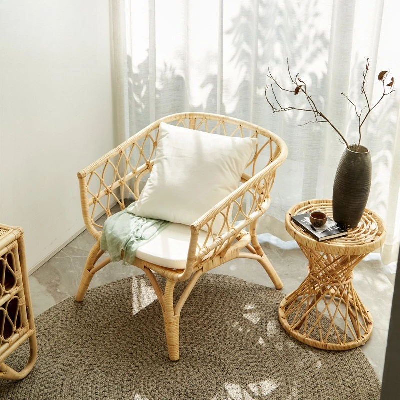 Modern simple rattan back sofa chair household leisure rattan chair homestay balcony hand-woven rattan chair recliner
