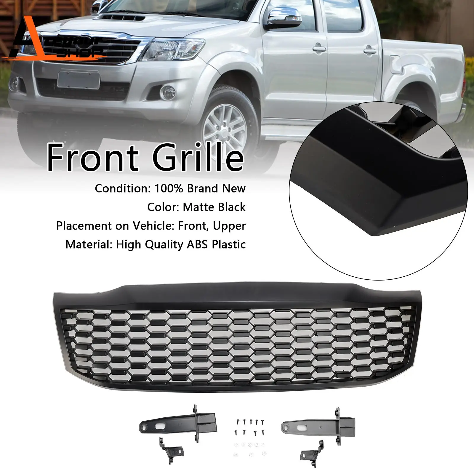 Matt Black Front Bumper Grill Grille Fit for Toyota Hilux Vigo MK7 2012 2013 2014