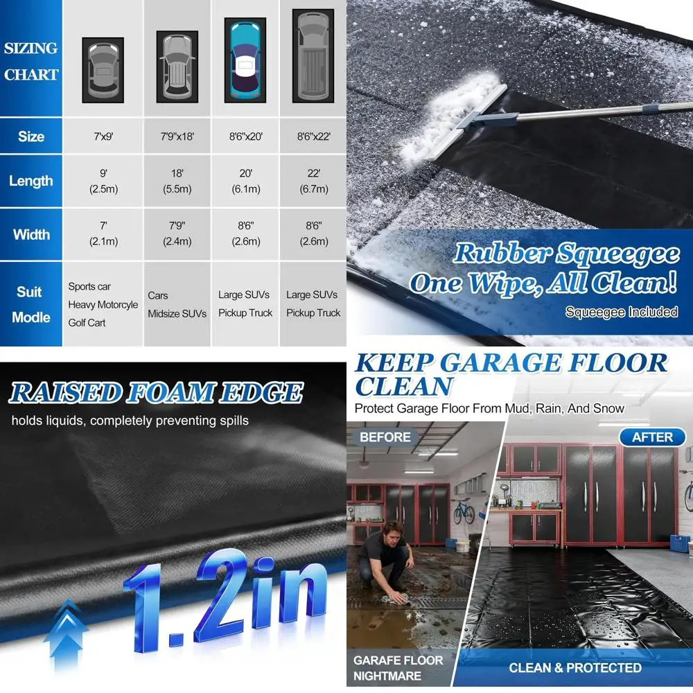 

8'6 x 20' Heavy-Duty PVC Garage Floor Mat with Rubber Wiper Edge - Waterproof Protection for Cars, SUVs, and Trucks