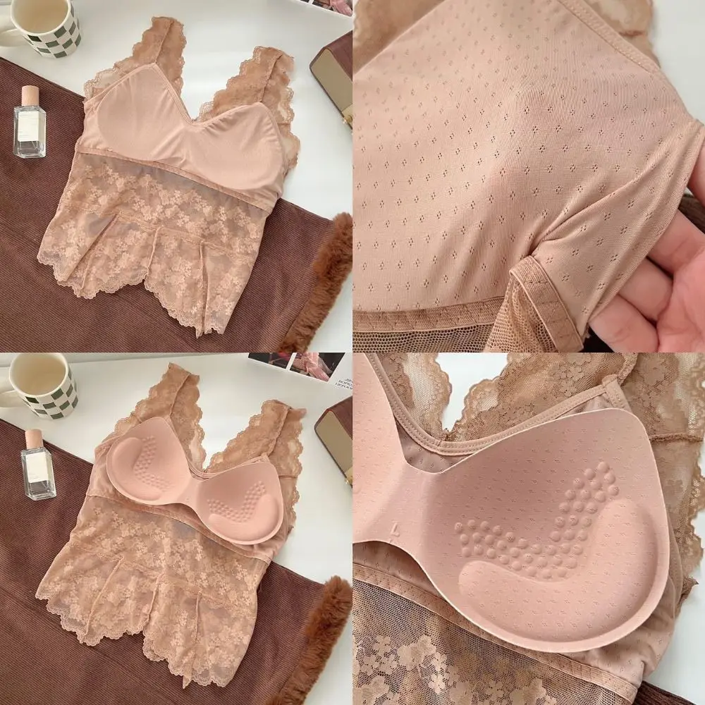 Bottoming Shirts Mesh Thin Lace Deep V Camisole Transparent Sleeveless Suspender Vest Undershirt Slim Fit Lace Crop Tops Women
