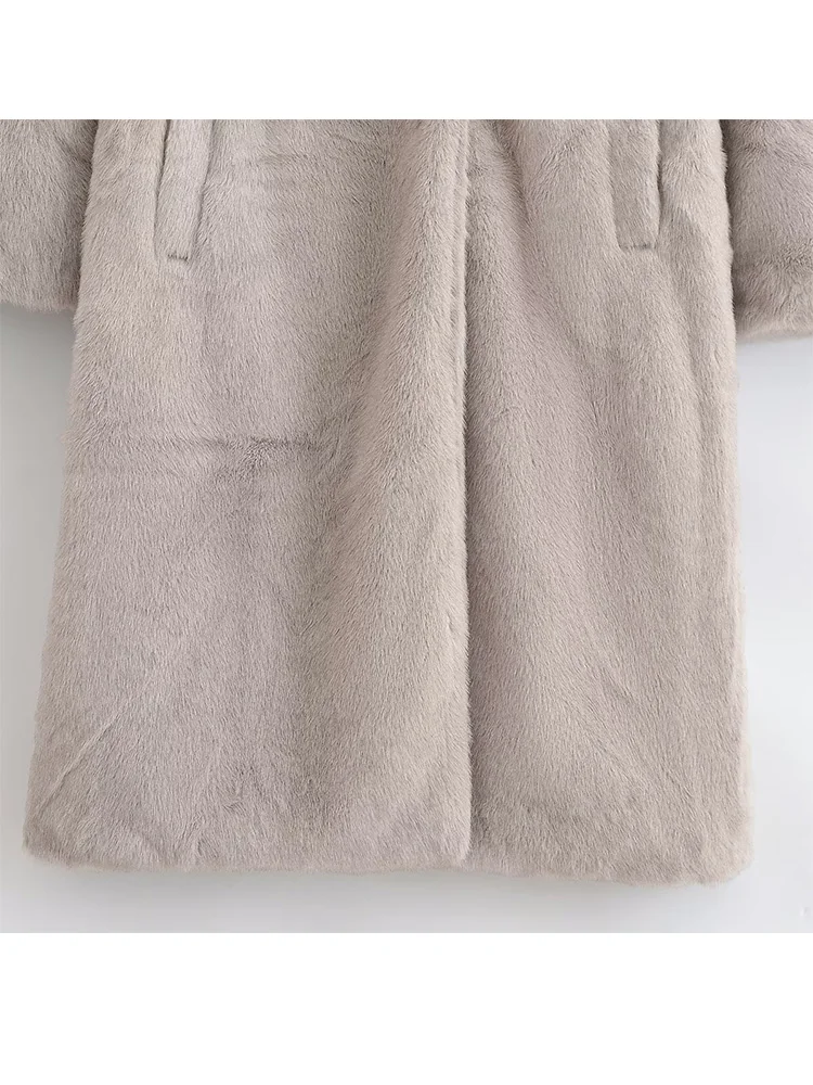 HH Donna Giacche eleganti solide Tasche con colletto rovesciato Donna Maniche lunghe invernali Cappotti lunghi monopetto in pelliccia artificiale