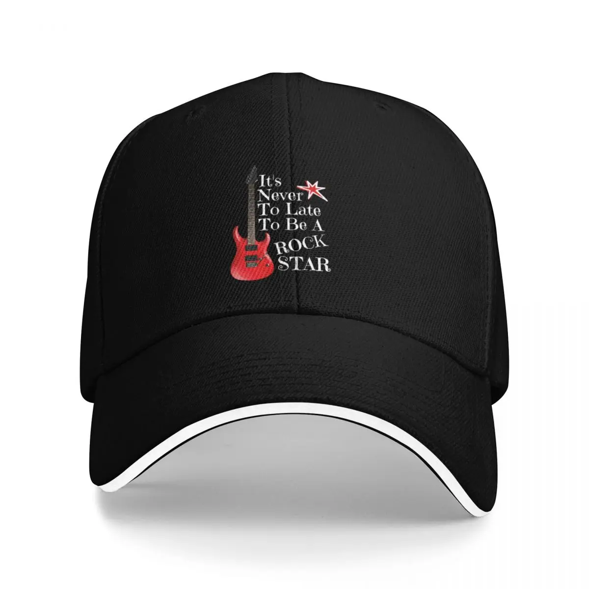 

It's Never To Late To Be A Rock Star!. Cool Retro Vintage Design. Witty Friends Funny Baseball Cap