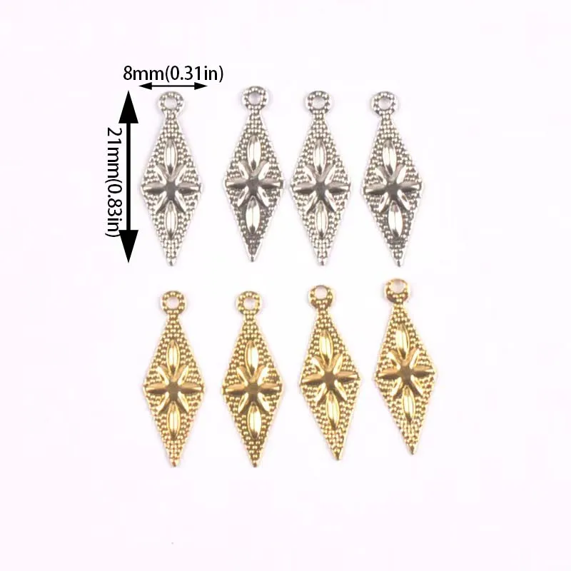 50pcs Gold and silver Filigree Wraps rhombus Pendant Metal Crafts for Headwear and jewelry accessories 8x21mm YKL0911