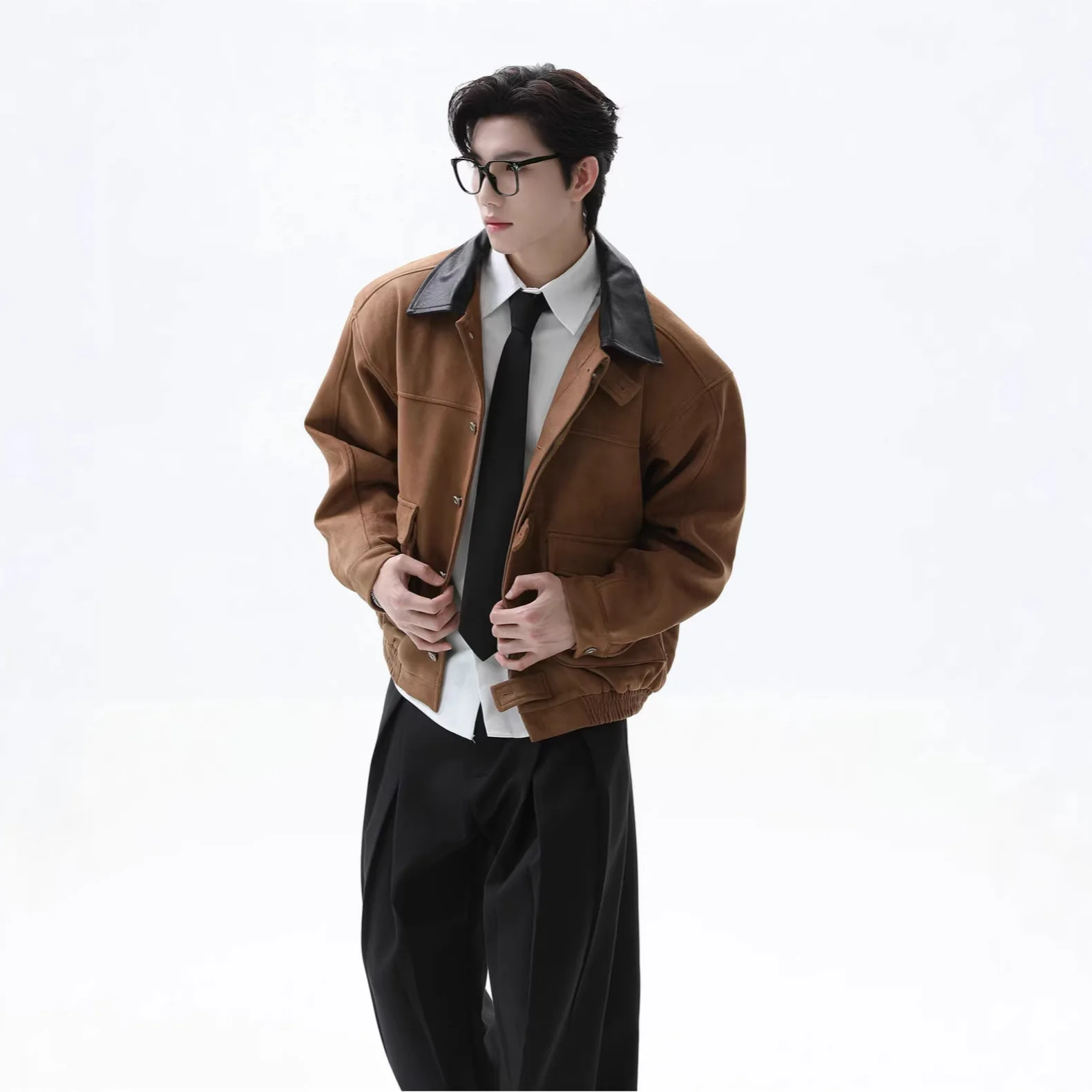 Men Cargo Jacket Spring Autumn Vintage Contrast Color Turn Down Collar Male Coat High Street Long Sleeve Pocket Man Outerwear